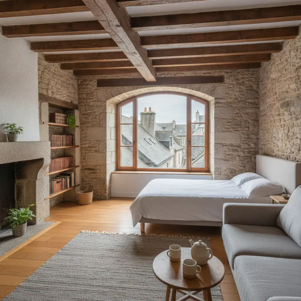 Le studio, lit double et coin salon