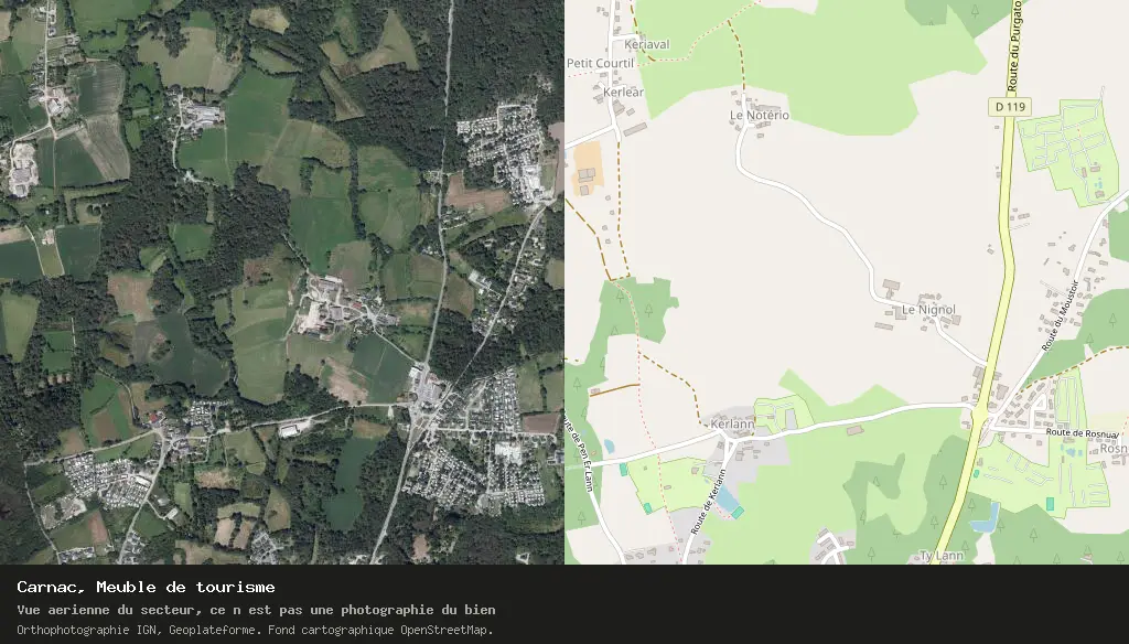 Vue aerienne du secteur de Carnac, visuel de situation, pas une photographie du bien
