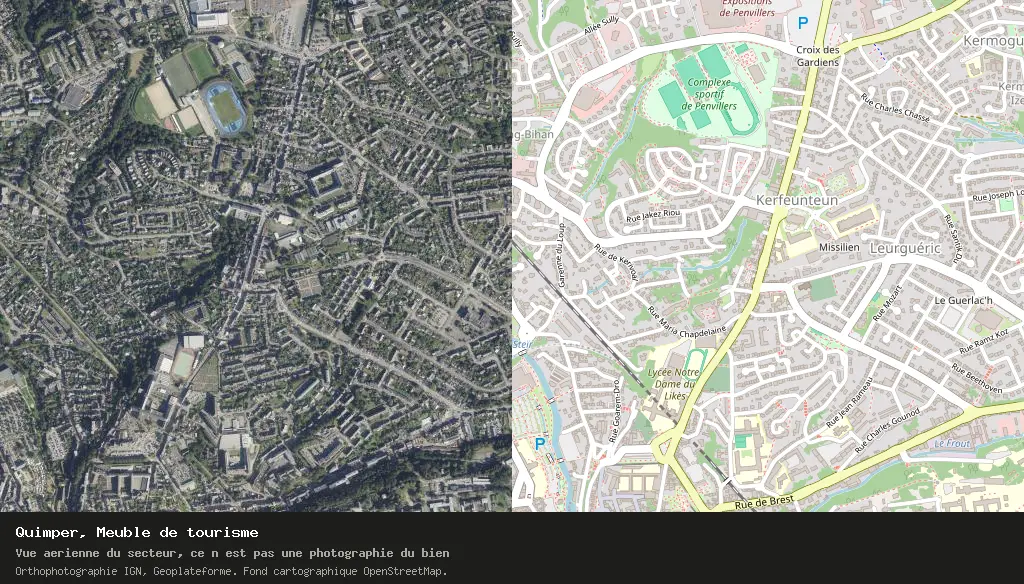 Vue aerienne du secteur de Quimper, visuel de situation, pas une photographie du bien